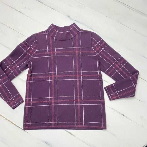 Lot Lands End Plaid Mock Neck Stretch Cotton Blend Sweaters Women's Small (6-8) - Picture 3 of 16